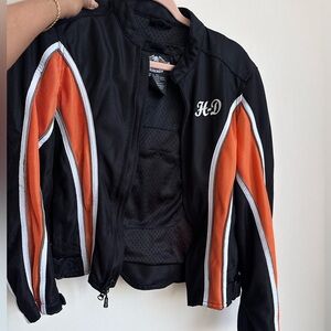 Harley-Davidson Black & Orange Bomber Jacket with White Piping